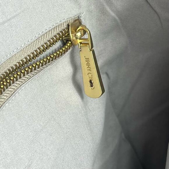 NEW Jimmy Choo Grey Gold Metallic Heel Graphic Print Zippered Tote Bag Purse - Picture 5 of 10